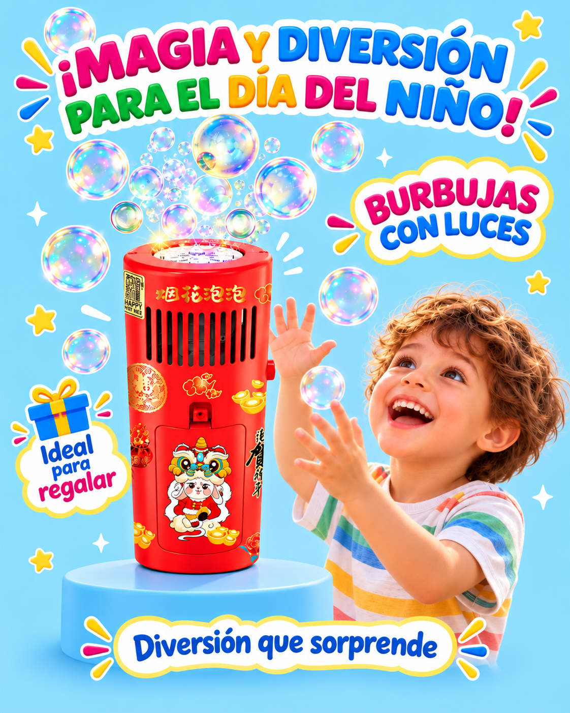 Lanza burbujas de colores