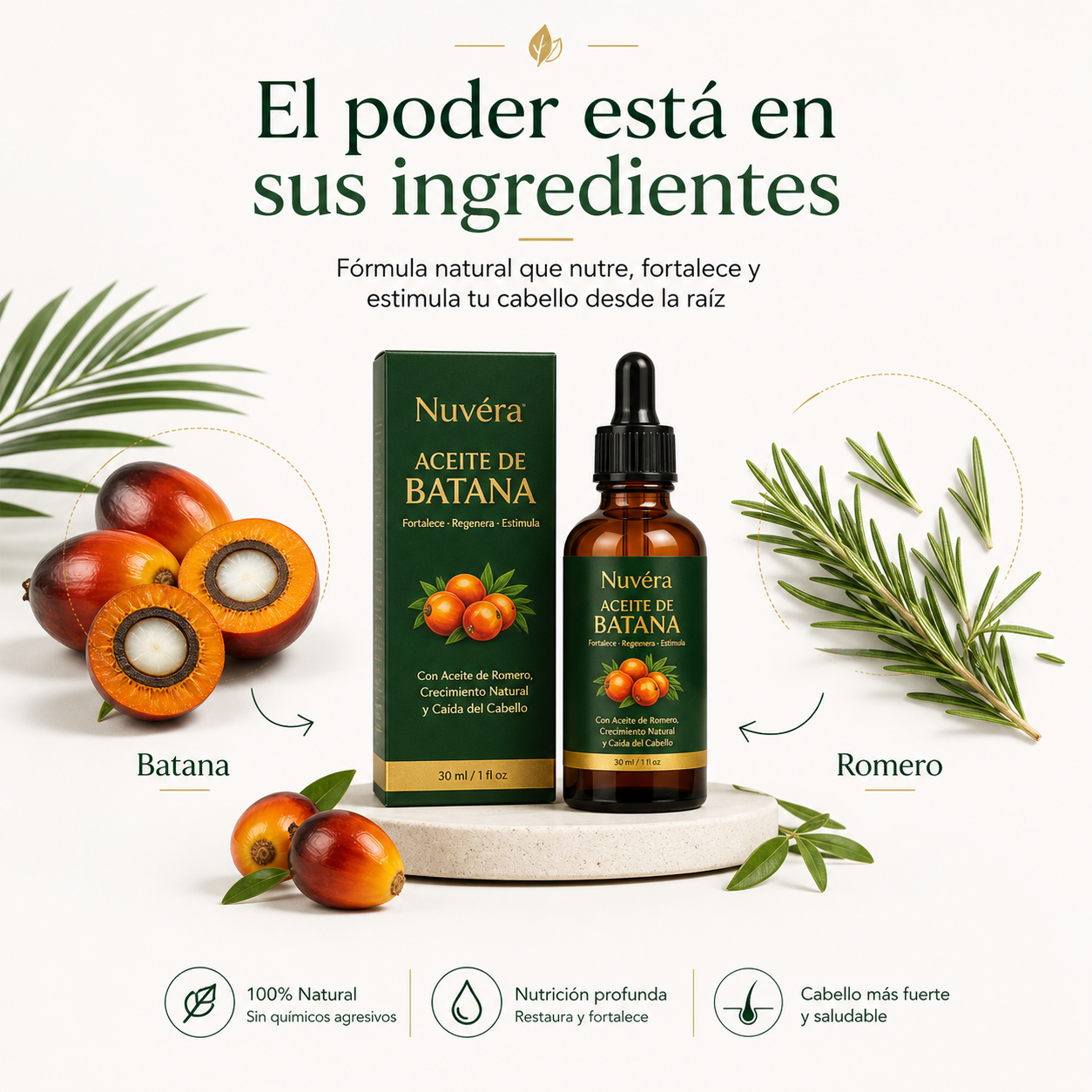 Nuvéra Aceite Capilar de Batana y Romero | Recupera un cabello fuerte y abundante